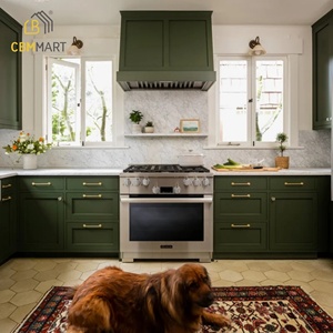 CBMMART High End Modern Furniture Luxury Customized Wood MDF Melamine Green Shaker Kitchen Cabinets Set Cupboard Organizer