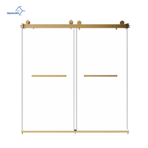Custom Gold Stainless Steel Shower Enclosure Frameless Glass Bathroom Sliding Tub Door