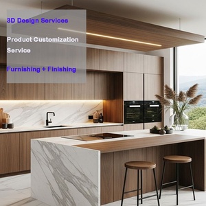Mexican Residential Project Kitchen Design Furniture Set High Gloss Lacquer Oak Wood Veneer Fluted Door Kitchen Cabinets