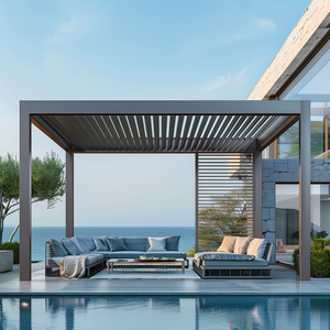 Anyhoo Powder Coated Aluminium Motorized Bioclimatic LED Light Retractable Roof Outdoor Louvered Pergola